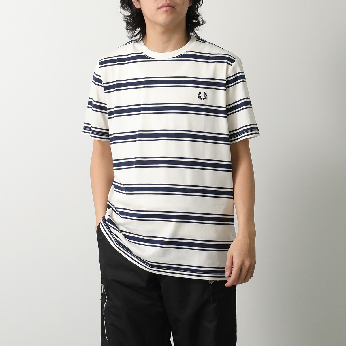 FRED PERRY Tシャツ M9851 FINE STRIPE T-SHIRT Fine Stripe T-Shirt - Light Smoke | Men's T-Shirts