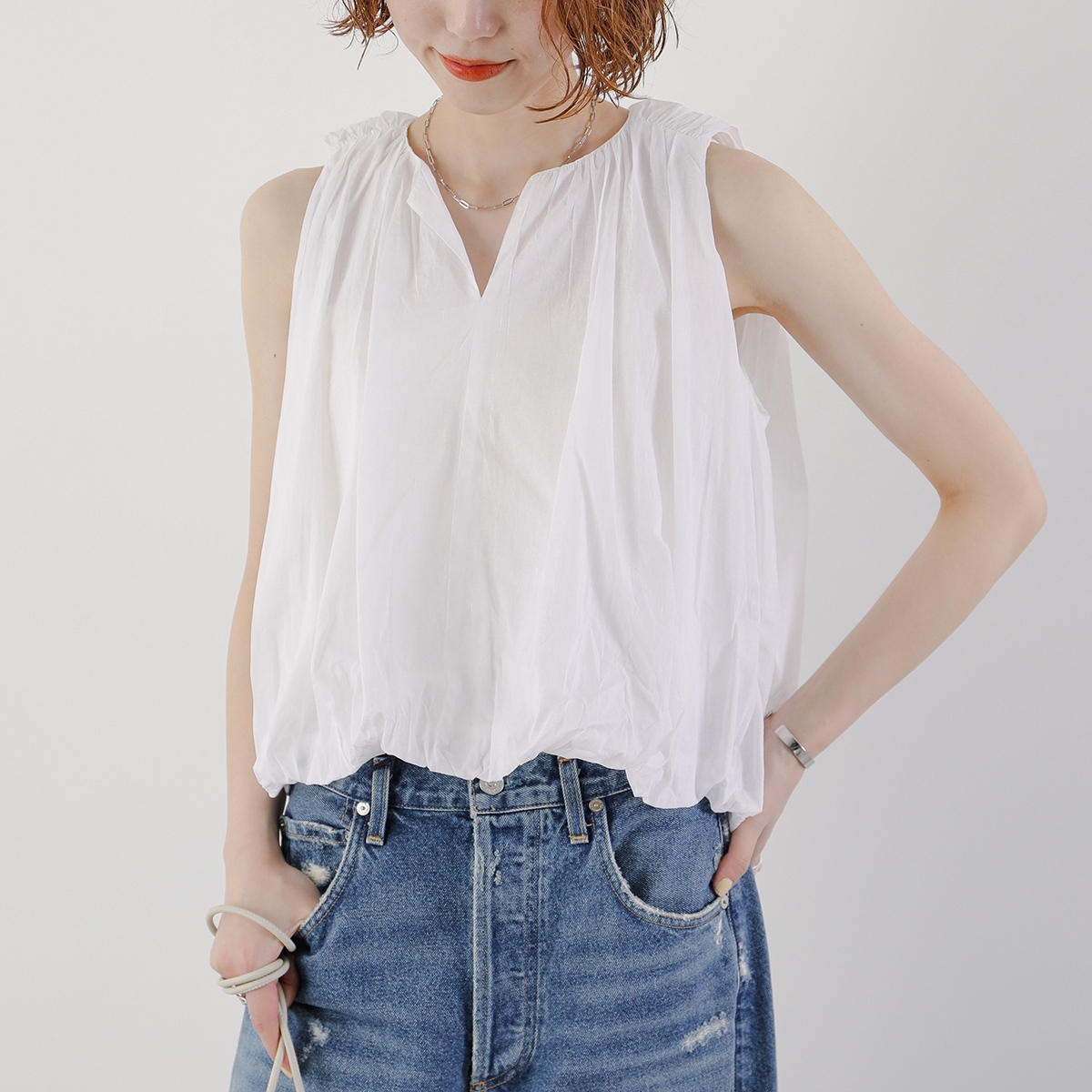 ne Quittez pas ヌキテパ ブラウス COTTON ORGANZA BALLOON TOP