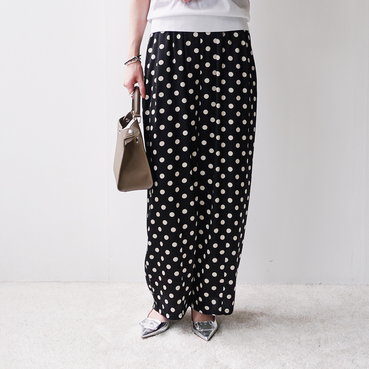 manielleカラフルドット柄 ハイウエストキュロット SARAHWEAR リバティオープンカラードレス Ellie ”Angelica Garla