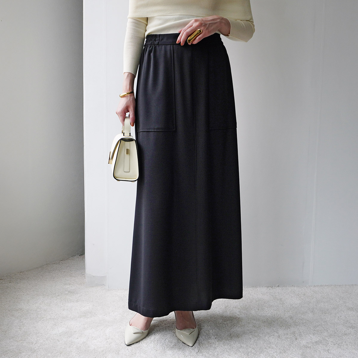 Cloche クロシェ レディース ひざ丈 スカート ボーダー M 黒 ブラウン cloche CLOCHE クロシェ スカート 512-86517 レディース 接触冷