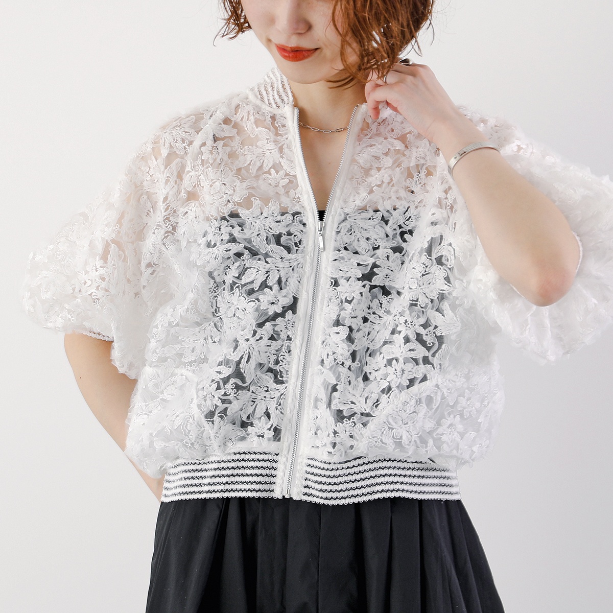anana アナナ シアー ブルゾン a79-007 3D刺繍 レース 7分袖