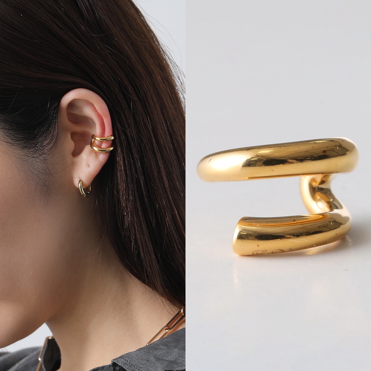 シャルロットシェネ　片耳用ピアス　ゴールド・シルバーコンビ Charlotte Chesnais シャルロットシェネ ピアス Triplet Earring