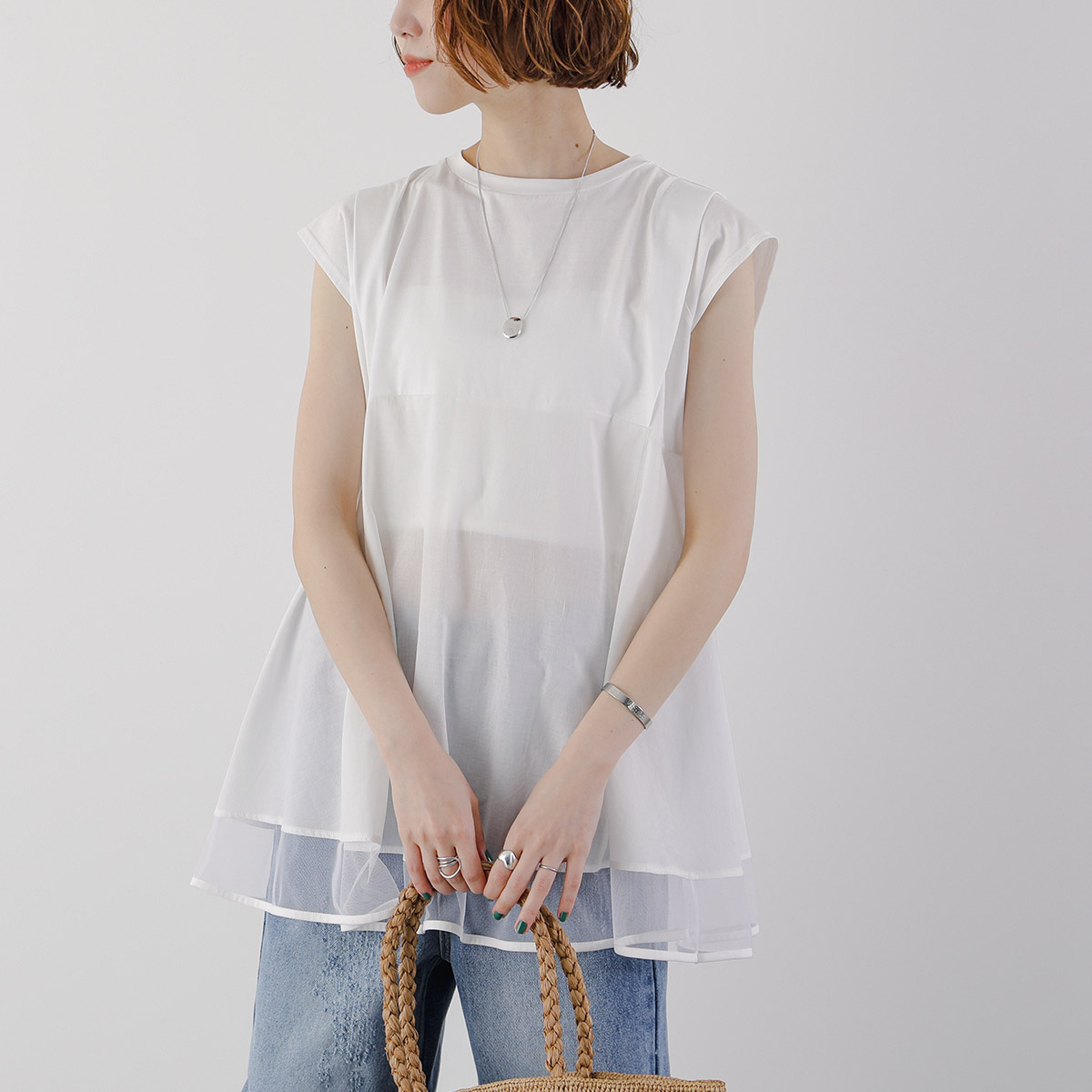 HERENCIA（ヘレンチア） フレンチスリーブ ブラウス Tulle docking 