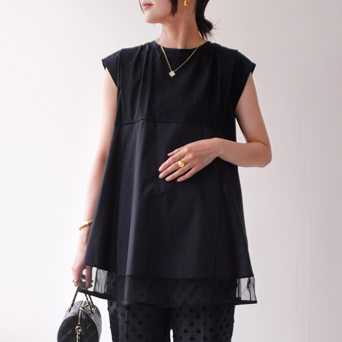 HERENCIA（ヘレンチア） フレンチスリーブ ブラウス Tulle docking