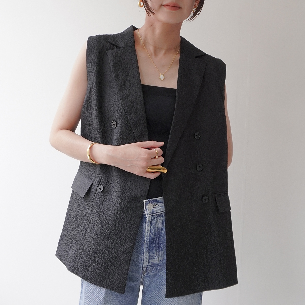 TORRAZZO DONNA トラッゾドンナ ベスト Jacquard long double vest 6251-342 レディース ジャガード ダブル ジレ ノースリーブ セットアップ可能 カラー3色 Torrazzo Donna TORRAZZO DONNA トラッゾドンナ ベスト Jacquard