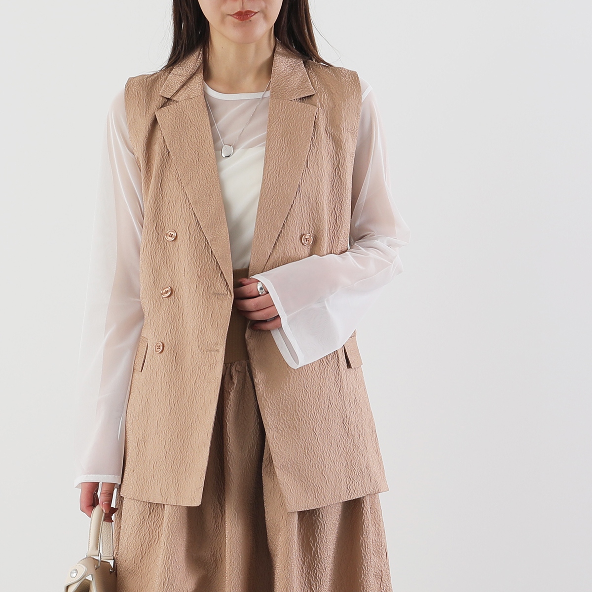 TORRAZZO DONNA トラッゾドンナ ベスト Jacquard long double vest 6251-342 レディース ジャガード ダブル ジレ ノースリーブ セットアップ可能 カラー3色 Torrazzo Donna TORRAZZO DONNA トラッゾドンナ ベスト Jacquard