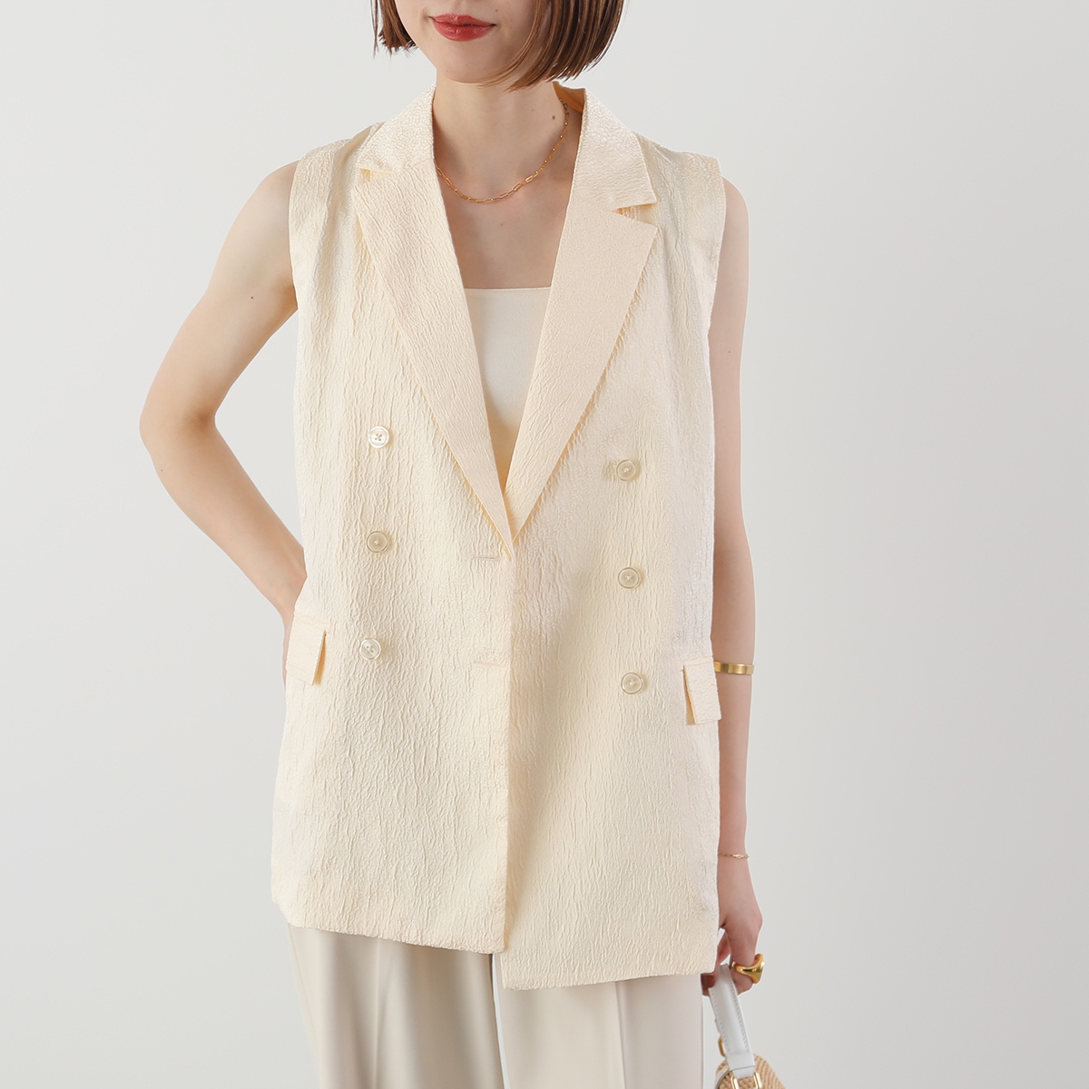 TORRAZZO DONNA トラッゾドンナ ベスト Jacquard long double vest 6251-342 レディース ジャガード ダブル ジレ ノースリーブ セットアップ可能 カラー3色 Torrazzo Donna TORRAZZO DONNA トラッゾドンナ ベスト Jacquard