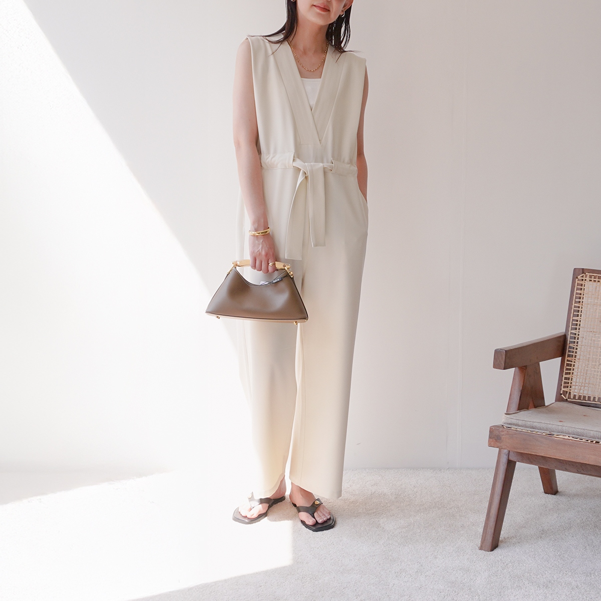 未使用25SS FRAMeWORK WHITE FIELD オールインワン UN-SOPHIE アンソフィー オールインワン USH2504532 レディース V