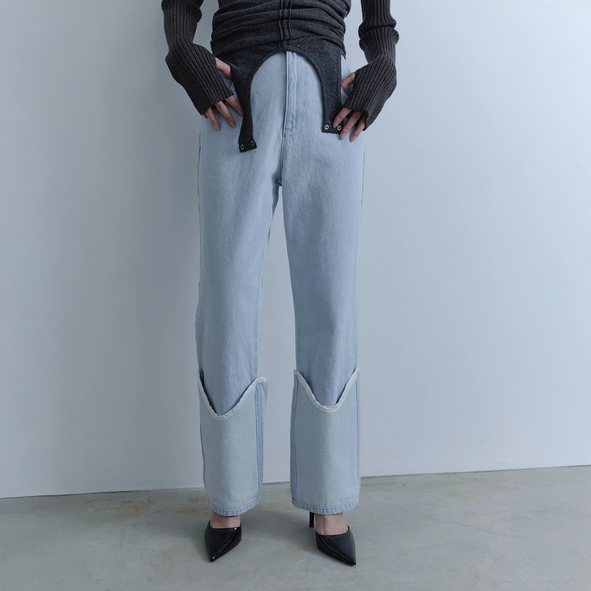 Abor アボア デニムパンツ Layered Leg Cover Denim レイヤードレッグ
