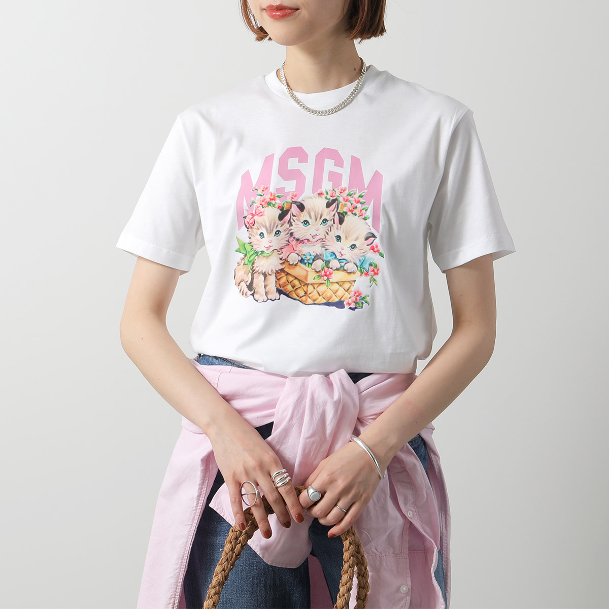 MSGM KIDS エムエスジーエム キッズ Tシャツ S5MSJGTH109 レディース ガールズ 半袖 コットン クルーネック ロゴプリント ネコ キャット カラー2色 MSGM KIDS エムエスジーエム キッズ Tシャツ S5MSJGTH109
