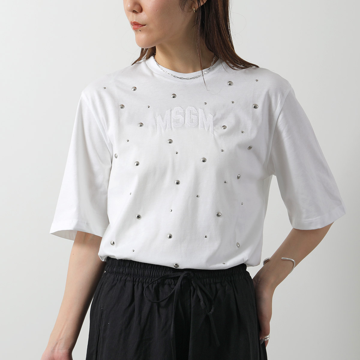 MSGM KIDS エムエスジーエム キッズ Tシャツ S5MSJGTH215 レディース ガールズ 五分袖 半袖 コットン スタッズ クルーネック 刺繍ロゴ カラー2色 MSGM KIDS エムエスジーエム キッズ Tシャツ S5MSJGTH215