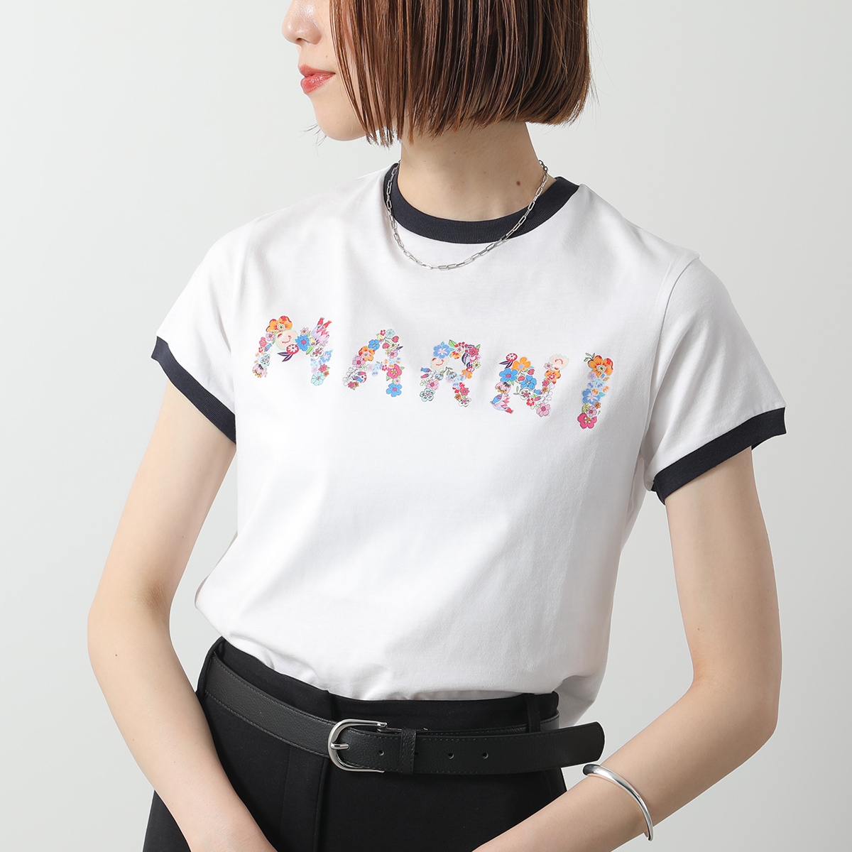 美品！MARNIマルニ ロゴプリント半袖Tシャツ　カットソー レディース キッズ MARNI KIDS マルニ キッズ リンガーTシャツ M01428 M00HZ