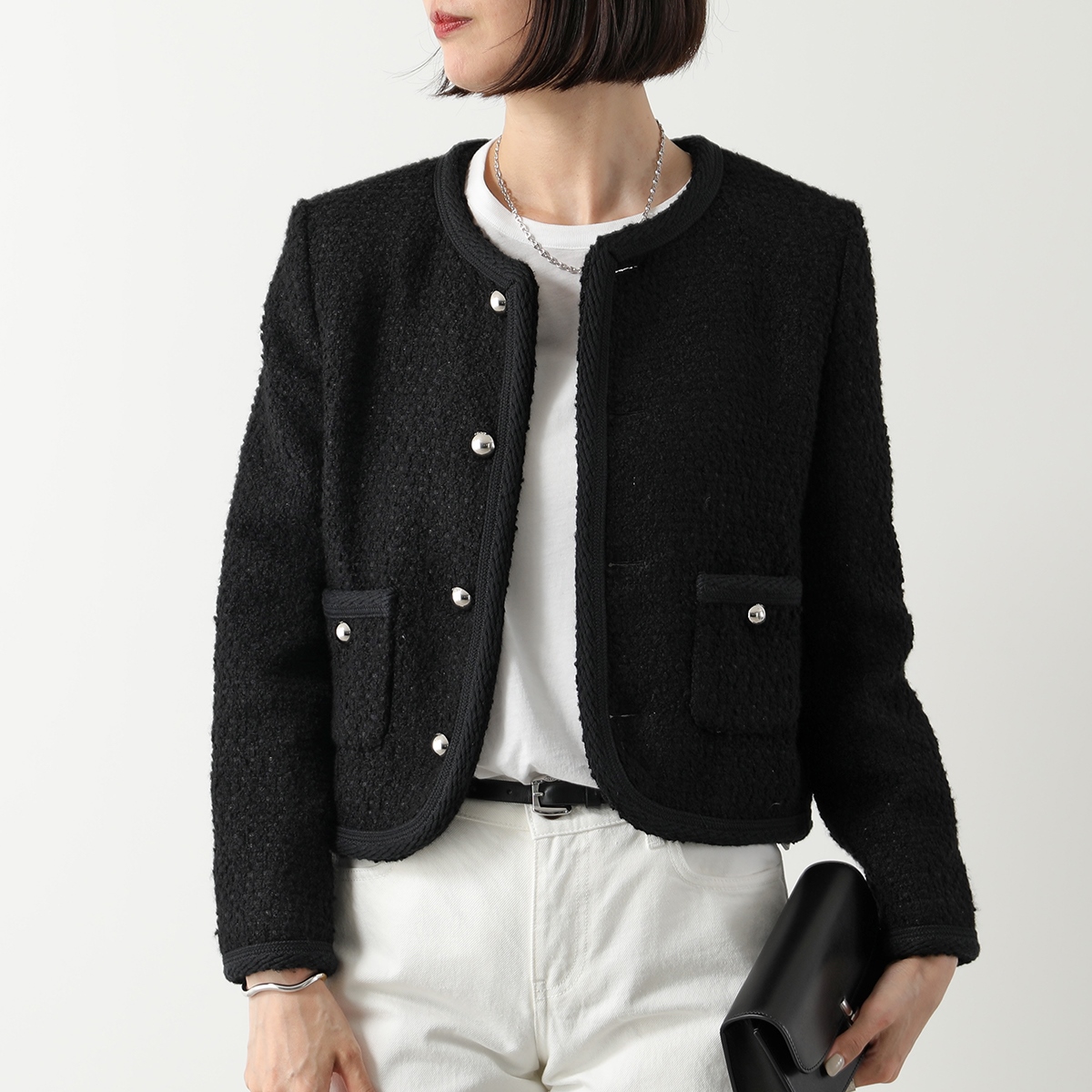 CELINE セリーヌ チェルシージャケット 2V34T593V.38NO レディース カシミヤ パイピング ノーカラー クラシックフィット クルーネック ブラック | CELINE | 01
