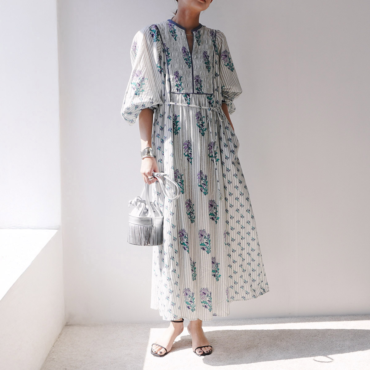 Poplin Dobby Zigzag Tape Big Collar Dress | Pasand by ne