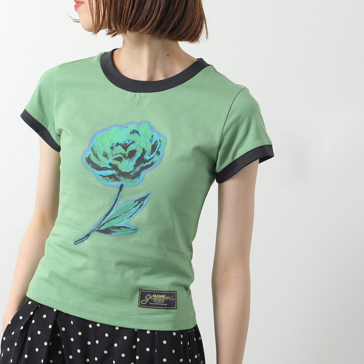 Ganni 花プリント ミントグリーン Tシャツ 半袖 Ganni 花柄プリントTシャツ - メルカリ