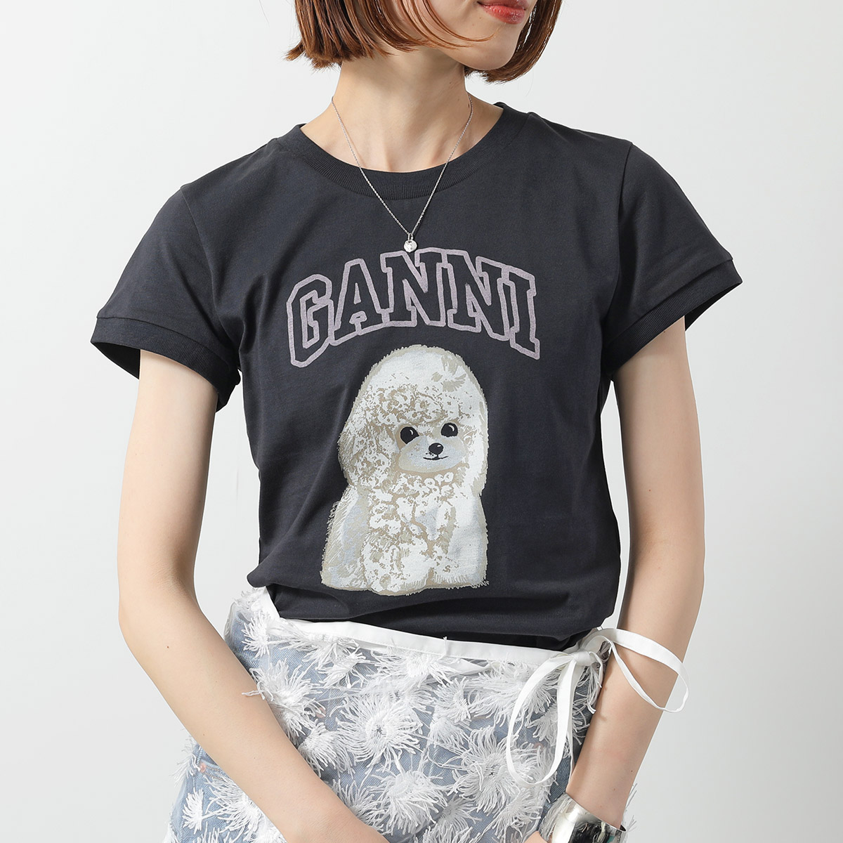 GANNI ガニー 半袖 Tシャツ Basic Cotton Jersey Peony Poodle