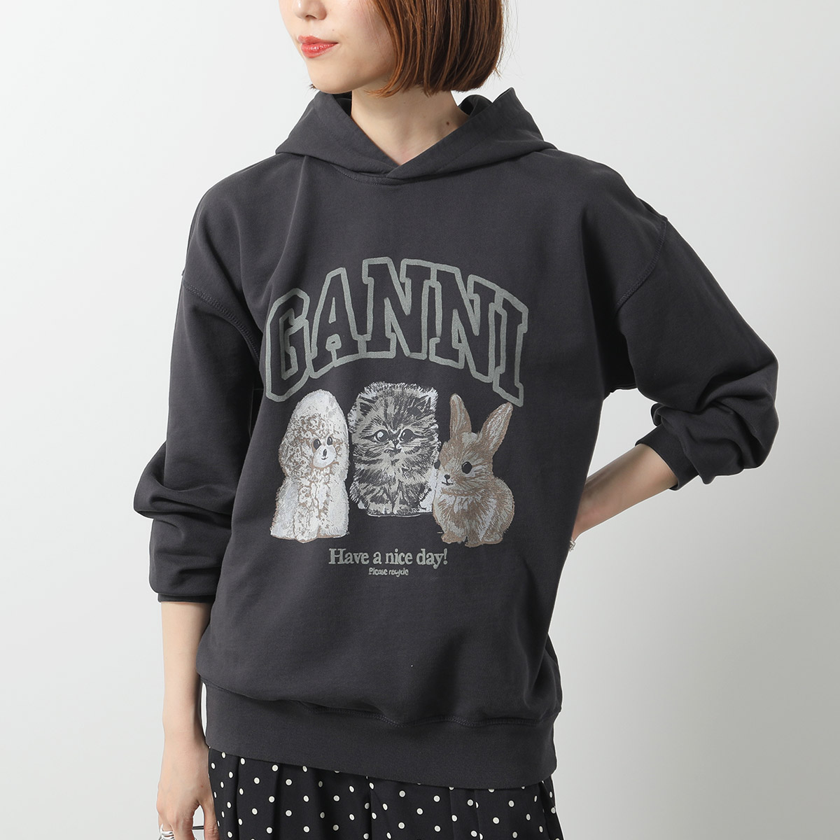GANNI ロゴ ホワイトフード付きパーカー GANNI（ガニー）パーカー・スウェット - FARFETCH