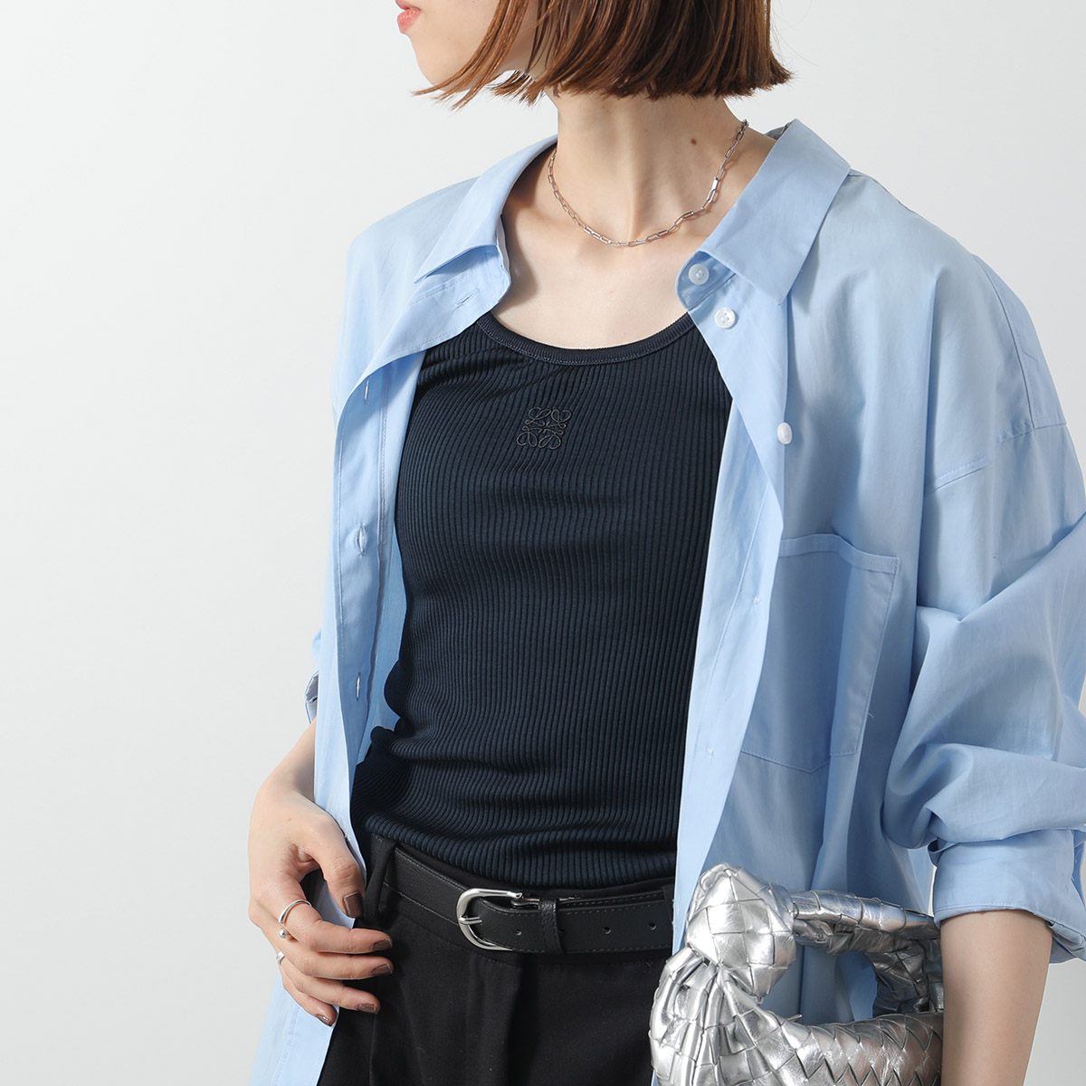 LOEWE ロエベ ノースリーブ S540Y23X30 S540Y23X49 レディース タンクトップ アナグラム ロゴ刺繍 リブ シルク カラー2色 LOEWE ロエベ ノースリーブ S540Y23X30 S540Y23X49 レディース