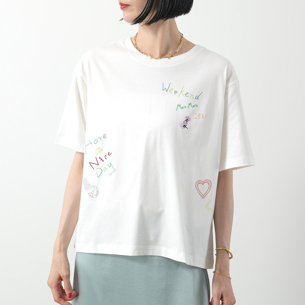 WEEKEND MAX MARA●ACLINE オーガニックコットンロゴ入りTシャツ MAXMARA WEEKEND LINE MAX MARA ウィークエンド マックスマーラ