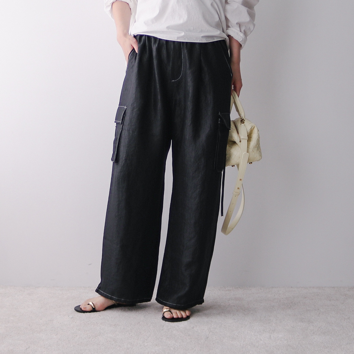 LHELBIE カーゴパンツ 52148M-2 ワッシャー サテン LHELBIE レルビエ カーゴパンツ 52148M-2 レディース ワッシャー