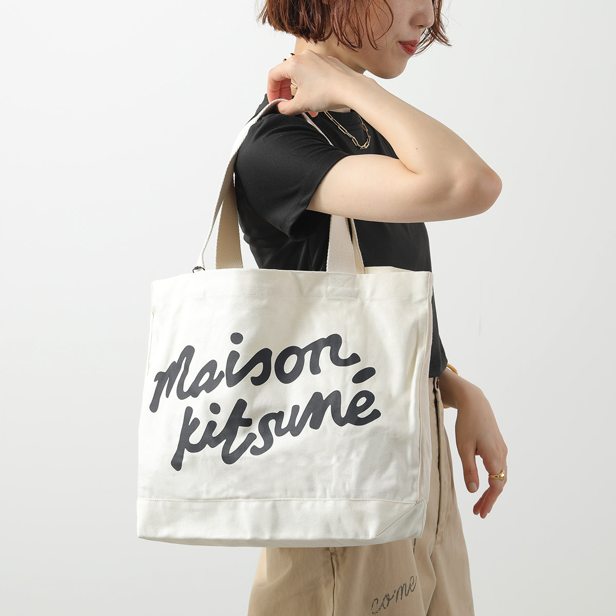 MAISON KITSUNE トートバッグ OW05124WW9042 Maison Kitsuné Maison Kitsuné Handwriting Unisex Tote Bag