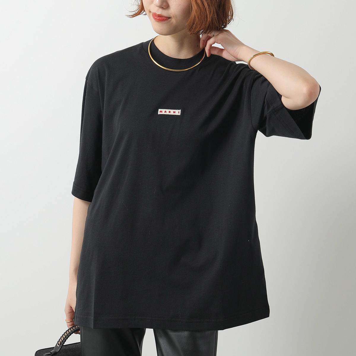MARNI マルニ Tシャツ HUMU0223X6 UTCZ57 レディース オーガニックコットン クルーネック カットソー ちびロゴT ワンポイント 五分袖 MARNI マルニ Tシャツ HUMU0223X6 UTCZ57 レディース