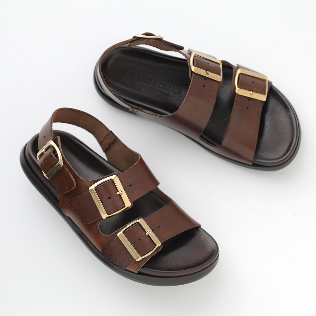 CORSO ROMA,9”革サンダル・ブラウン・23.0㎝ CORSOROMA9 ビット付き