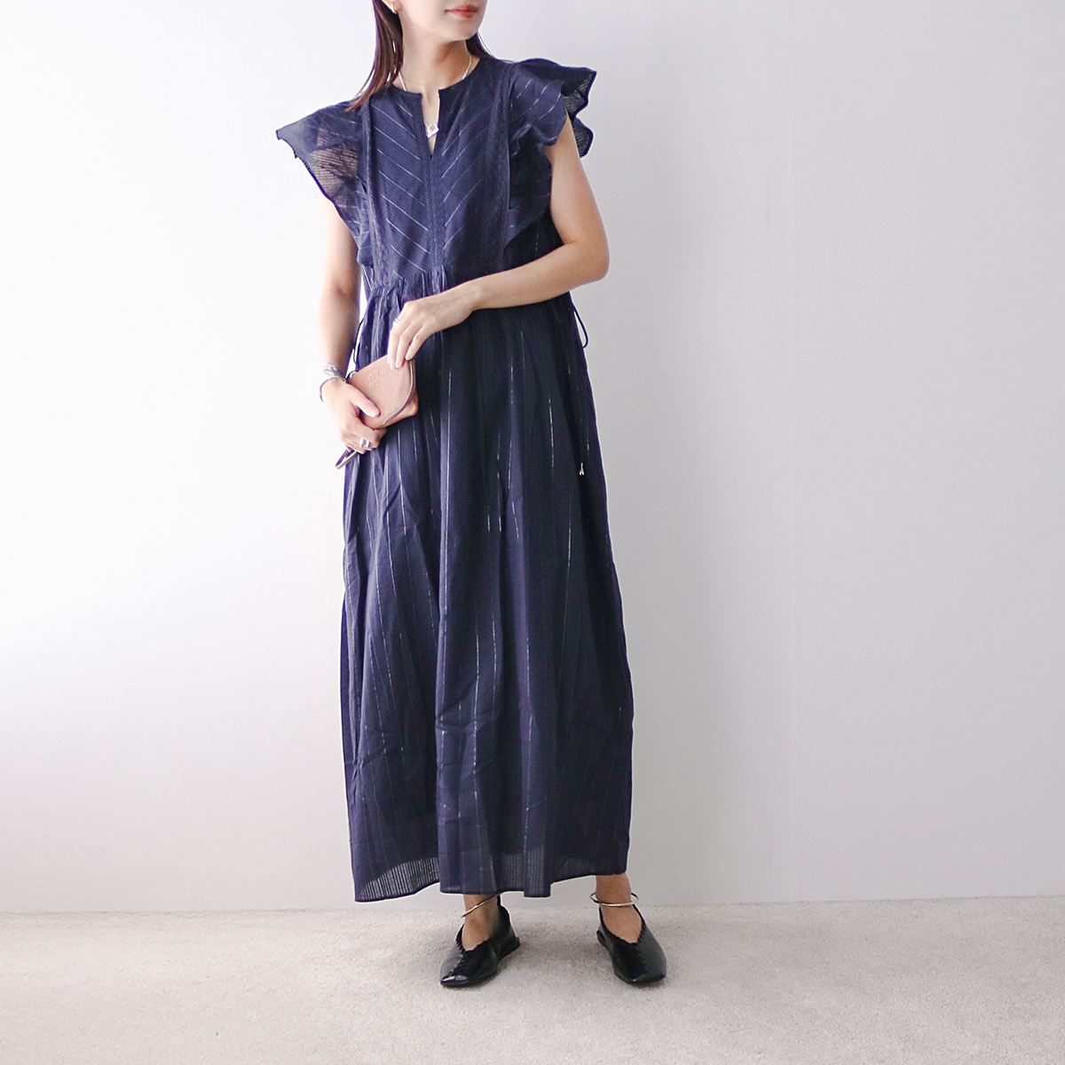 ne Quittez pas ヌキテパ ワンピース Cotton Lurex Stripe Frill