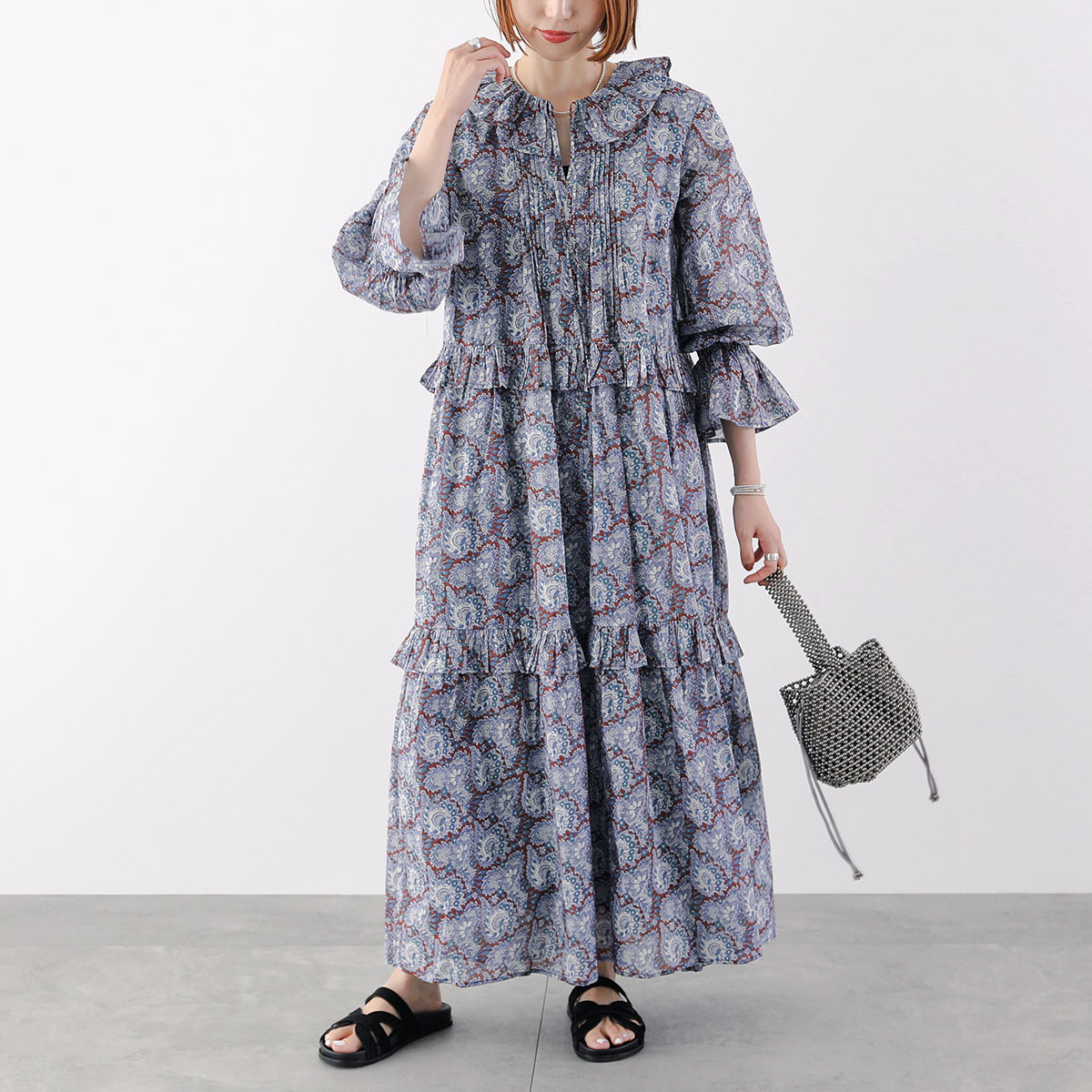 フォークダンス チロルワンピース 袖無し ヴィンテージ L ne Quittez pas ヌキテパ ワンピース Cotton Organza Paisley