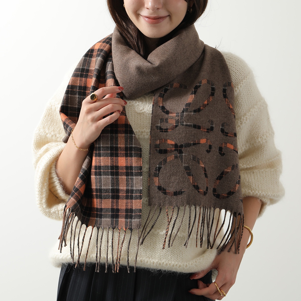 美品　ロエベ　カシミアマフラー　リバーシブル LOEWE】ロエベ バイカラー スカーフ/マフラー ウール カシミア