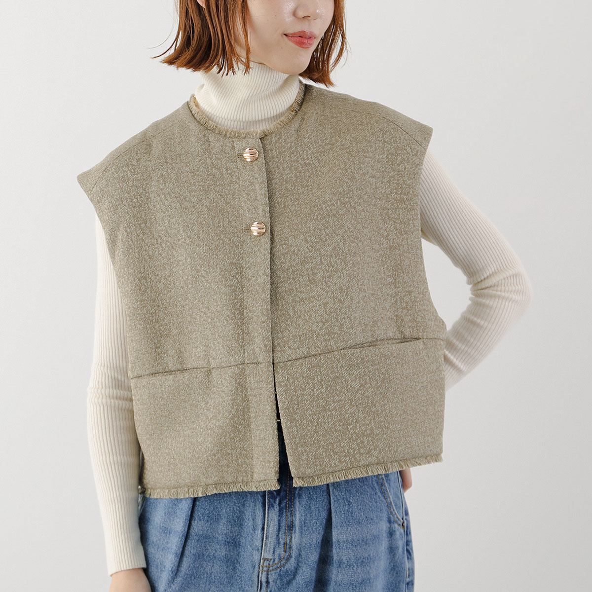 CHIGNON（シニヨン） ベスト 4654-037MK レディース ツイード フリンジ