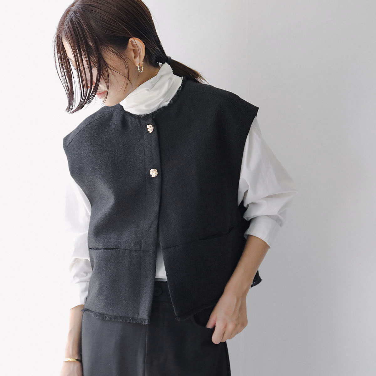 CHIGNON（シニヨン） ベスト 4654-037MK レディース ツイード フリンジ