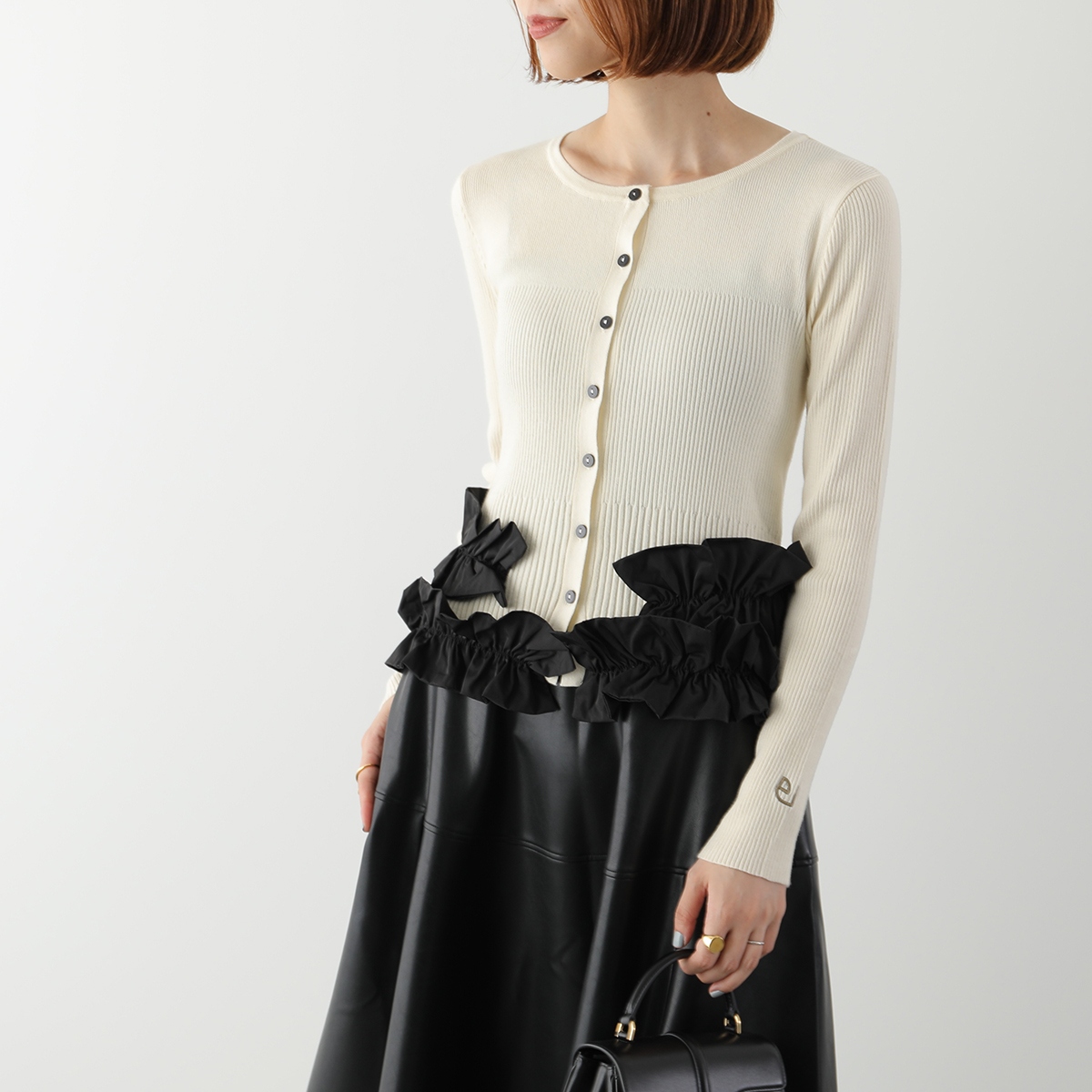 eimeelaw エイミーロウ ❤︎春物 お洒落 切替ロゴロングカーディガン エイミーロウ Eimee Law ロングブラウス カーディガン 羽織 刺繍