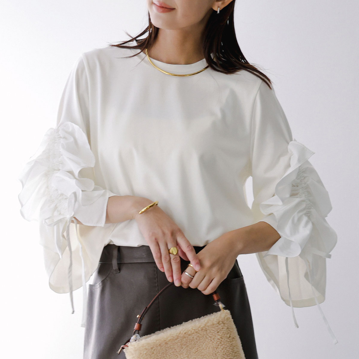 HERENCIA メッシュランダムフリル ブラウス タグ付き HERENCIA（ヘレンチア） ブラウス Ruffle Short Blouse H425302