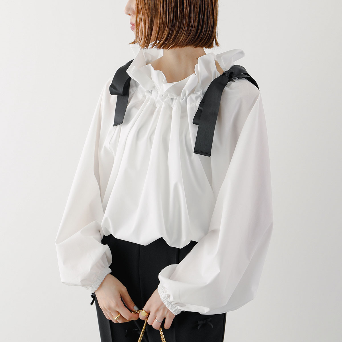 PICCIN PERLA ピッチン ブラウス 907030 グログランリボン ギャザー