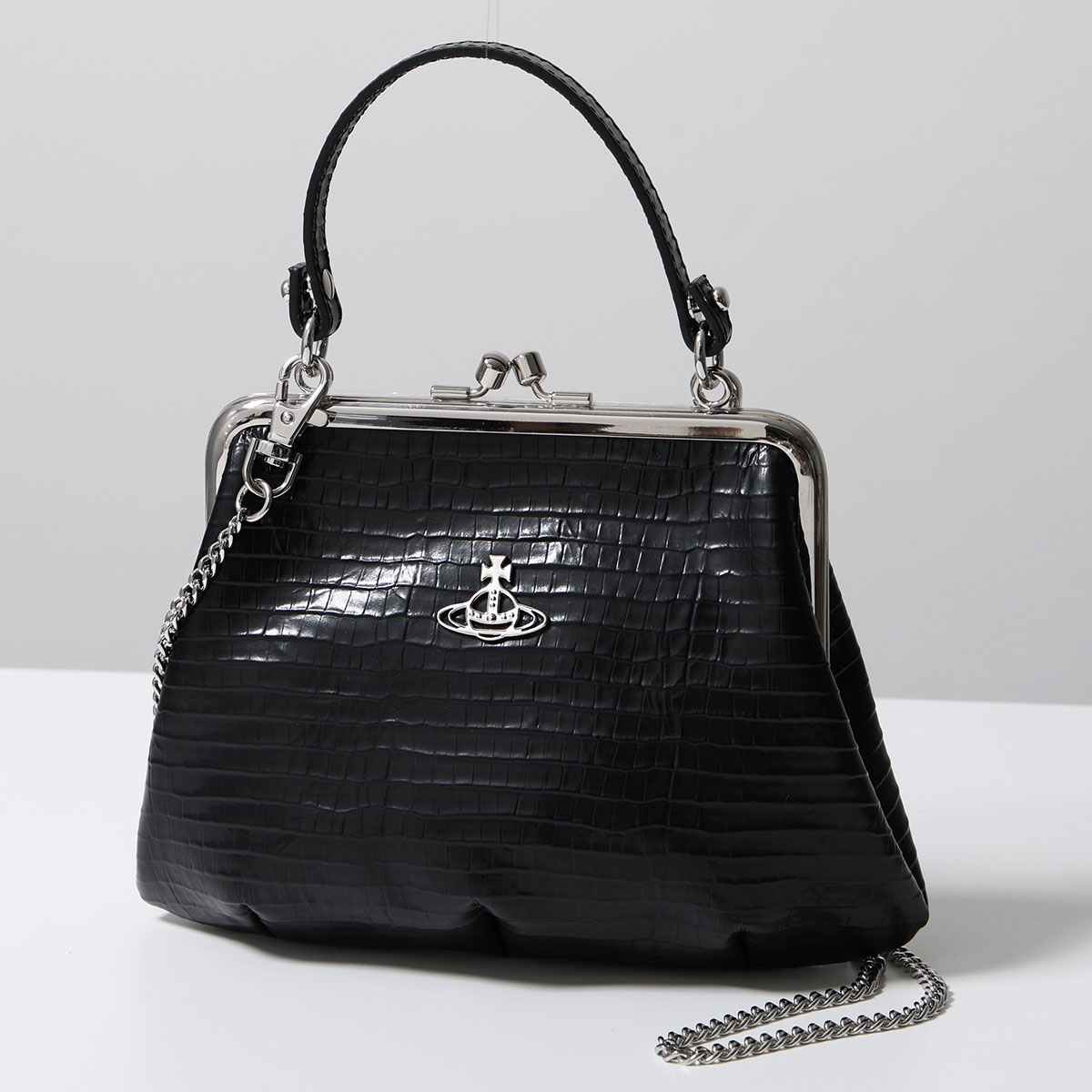 美品 ヴィヴィアンウエストウッド ボディバッグ 総柄 キャンバス チャーム SUPPLE LEATHER CHARM 口金ショルダーバッグ(ブラック系