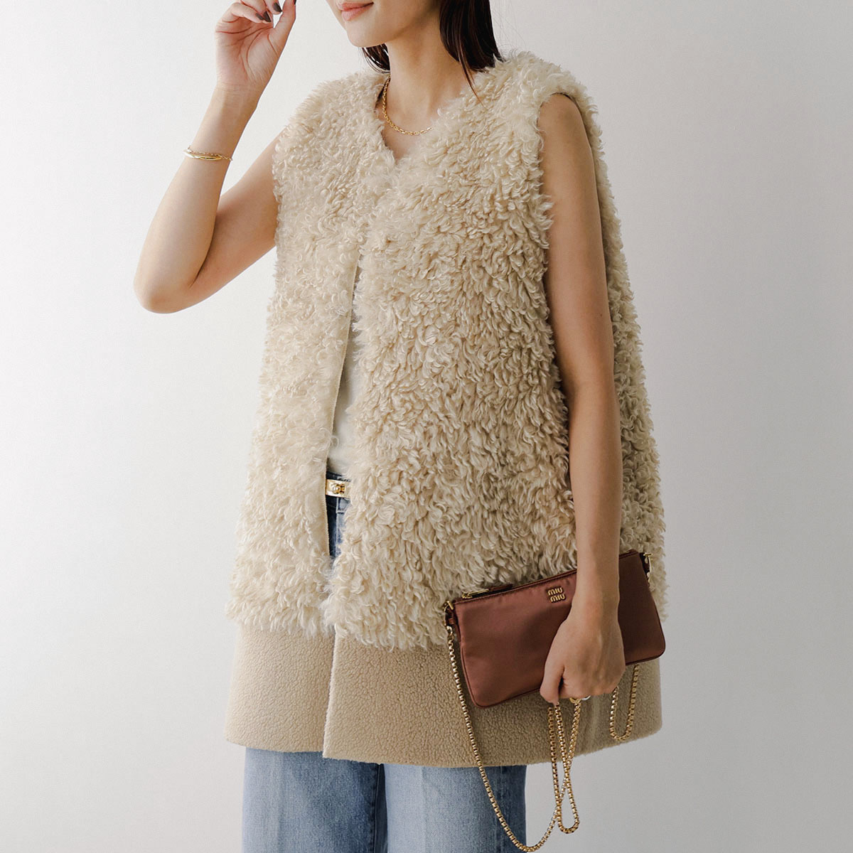 QTUME クチューム ベスト 24509 レディース リバーシブル プードル