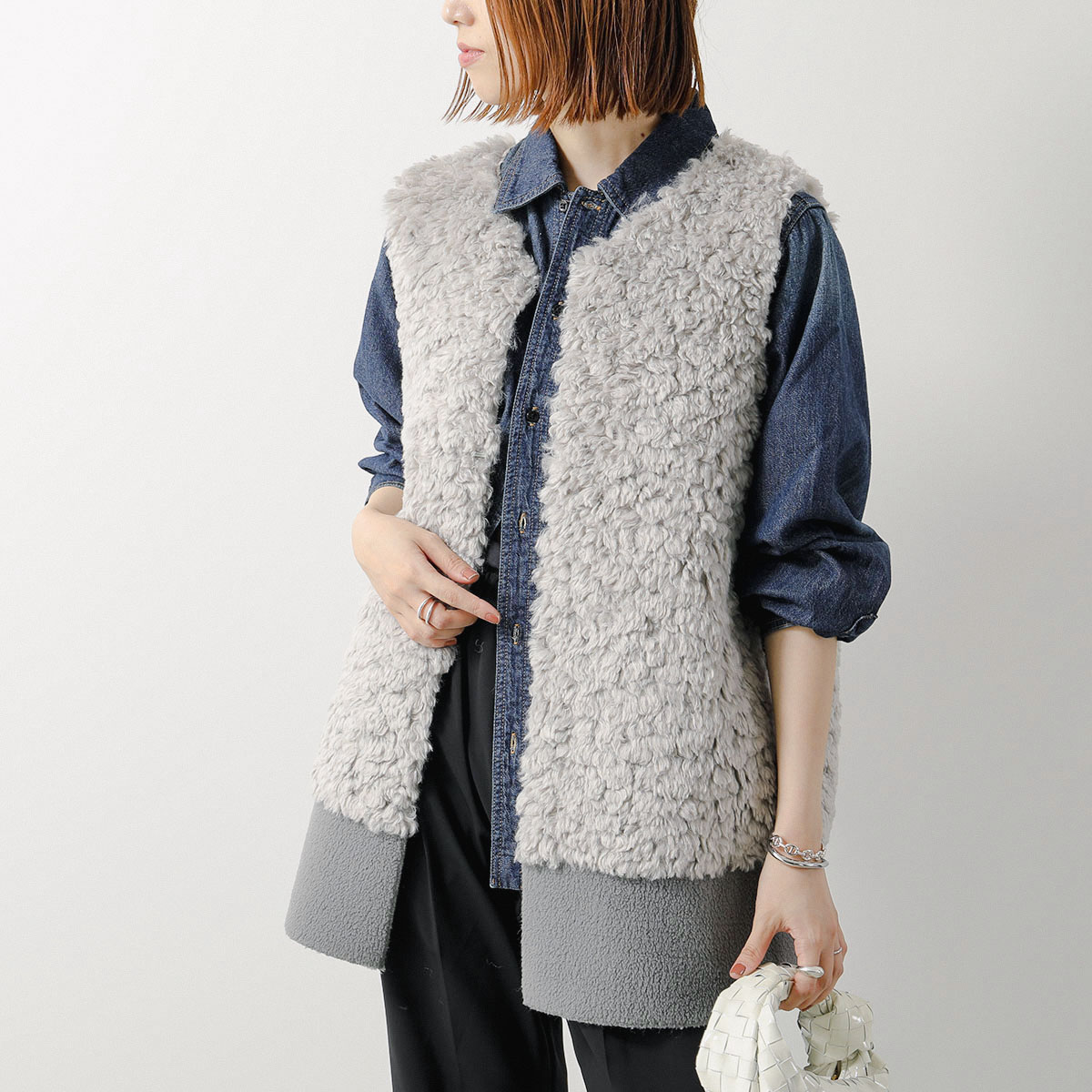 QTUME クチューム ベスト 24509 レディース リバーシブル プードル