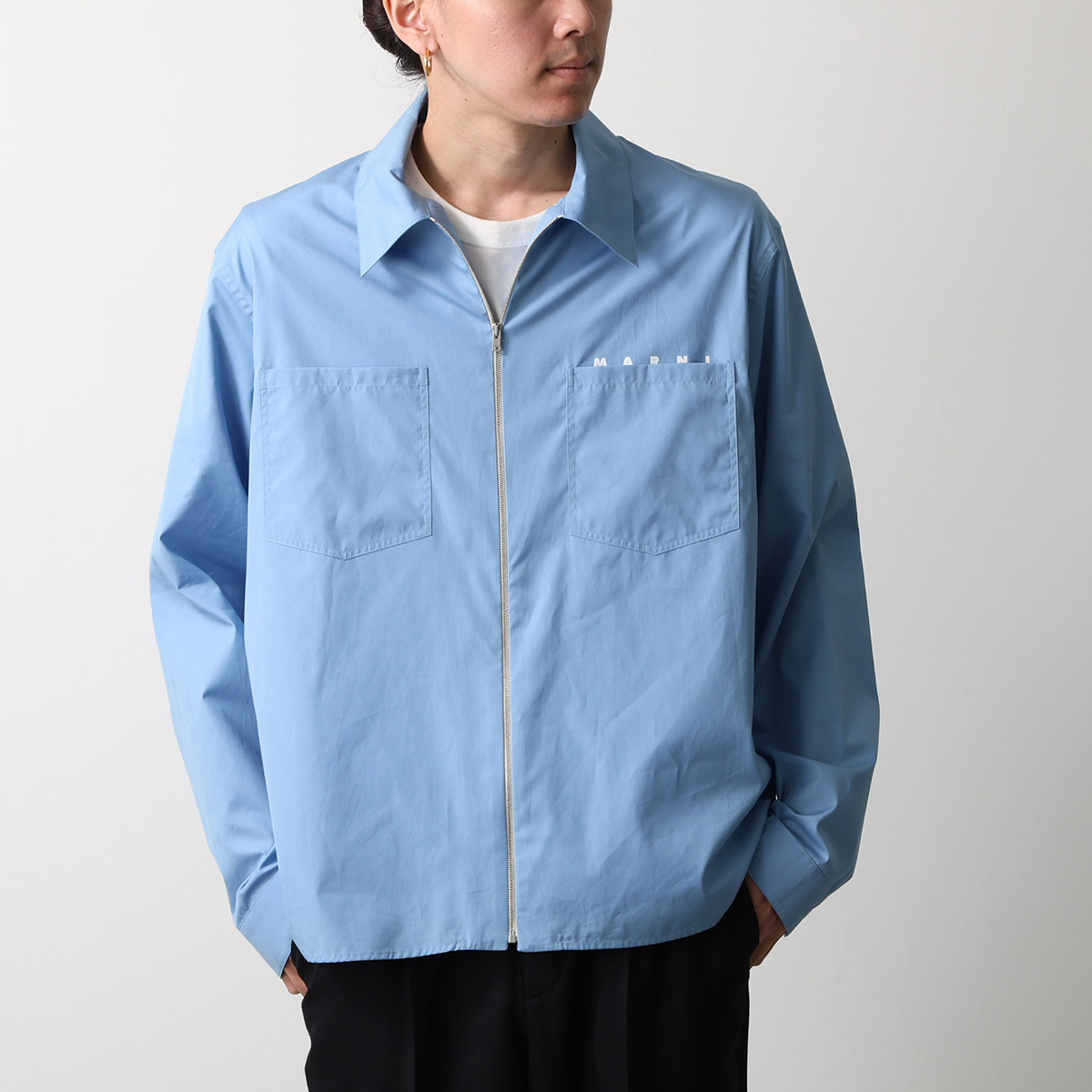 MARNI マルニ CUMU0297P0 ロゴプリントジップアップ長袖シャツ MARNI（マルニ） ジップアップシャツ CUMU0297P0 USCT88 メンズ