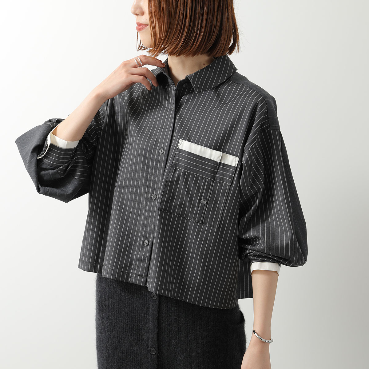 最終価格【美品】machatt マチャットストライプヨークシャツ　ブラック MACHATT ストライプヨークシャツ