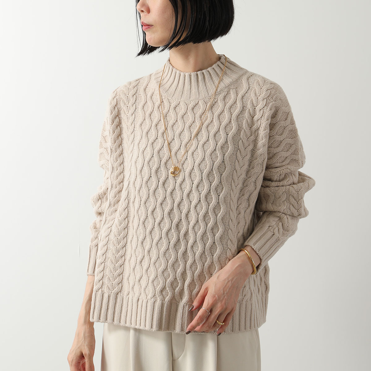 新品 ウィークエンド マックスマーラ ハイネック ケーブルニット トップス M MAXMARA WEEKEND LINE MAX MARA ウィークエンド マックスマーラ