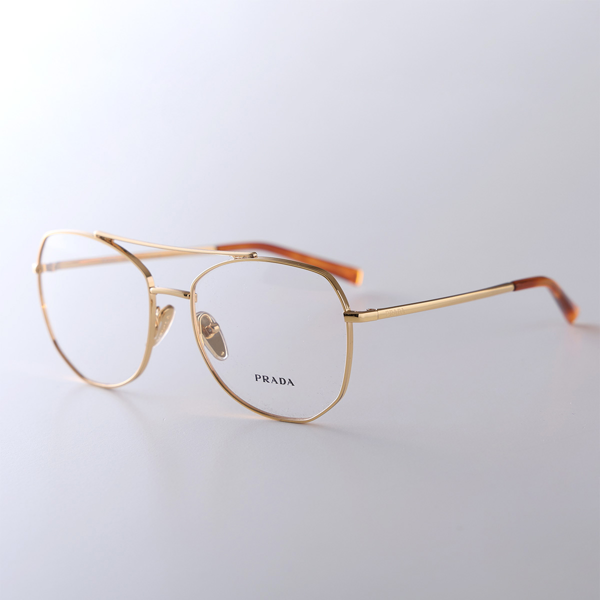 美品✨PRADA プラダ サングラス　ゴールド メガネフレーム PRADA（プラダ） メガネ VPR A58 レディース メンズ ポリゴン型 ダブル