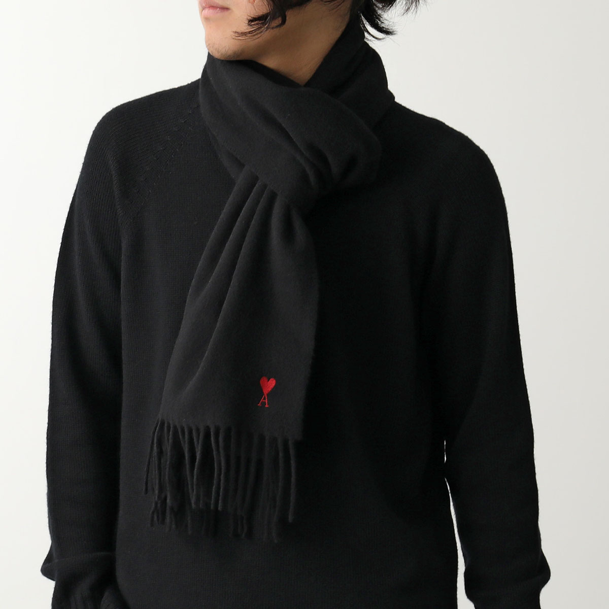ami 黒 マフラー フリンジ付き AMI Alexandre Mattiussi ami paris アミパリス マフラー
