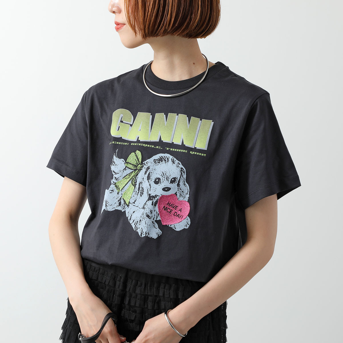 GANNI（ガニー） 半袖 Tシャツ Basic Cotton Jersey Neon Puppy Rose T