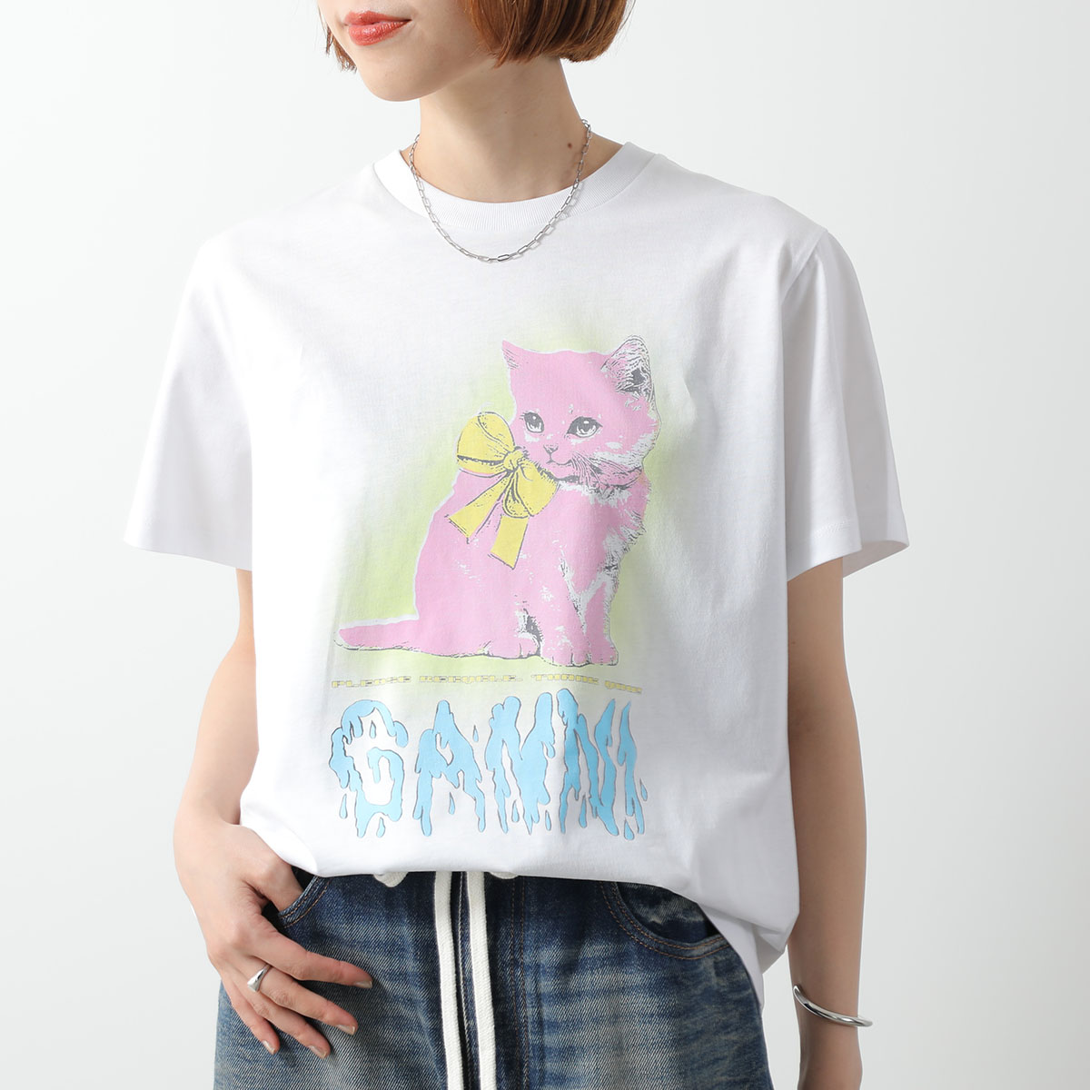 GANNI（ガニー） 半袖 Tシャツ Basic Cotton Jersey Neon Puppy Kitty