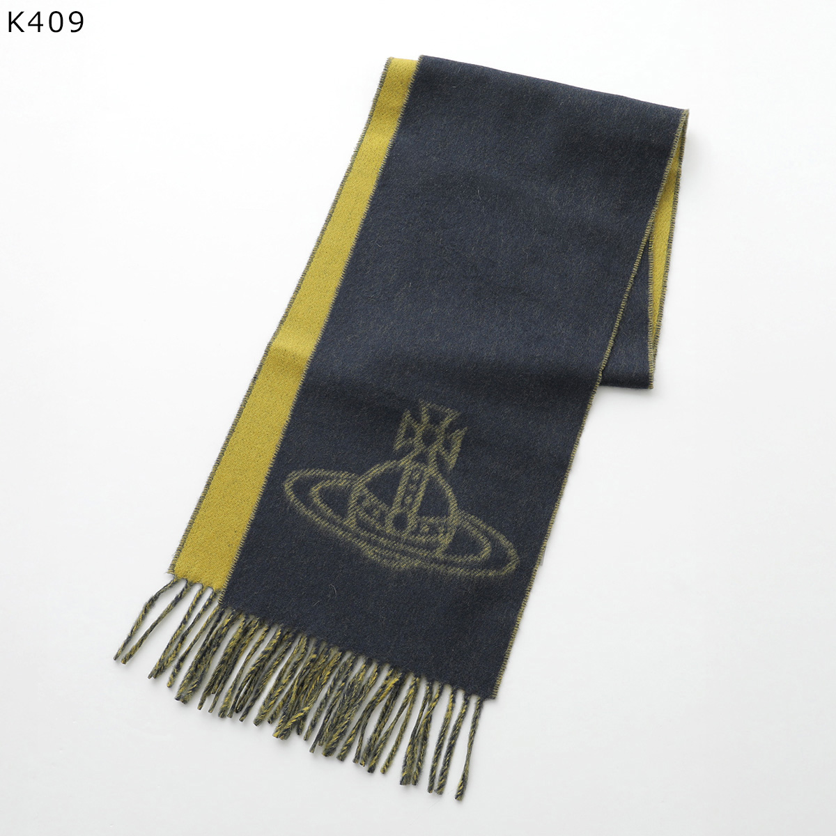 Vivienne Westwood ポンポン付マフラー オーブ イエロー×グレー Vivienne Westwood ポンポン付マフラー オーブ イエロー×グレー