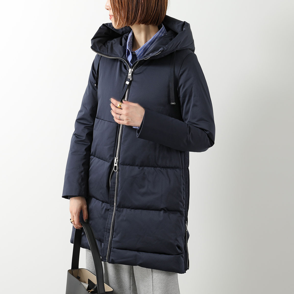 DUNO デュノ HARUKO フードロングダウンコート 40 ネイビー 中古・古着通販】DUNO (デュノ) HARUKO フードロングダウンジャケット