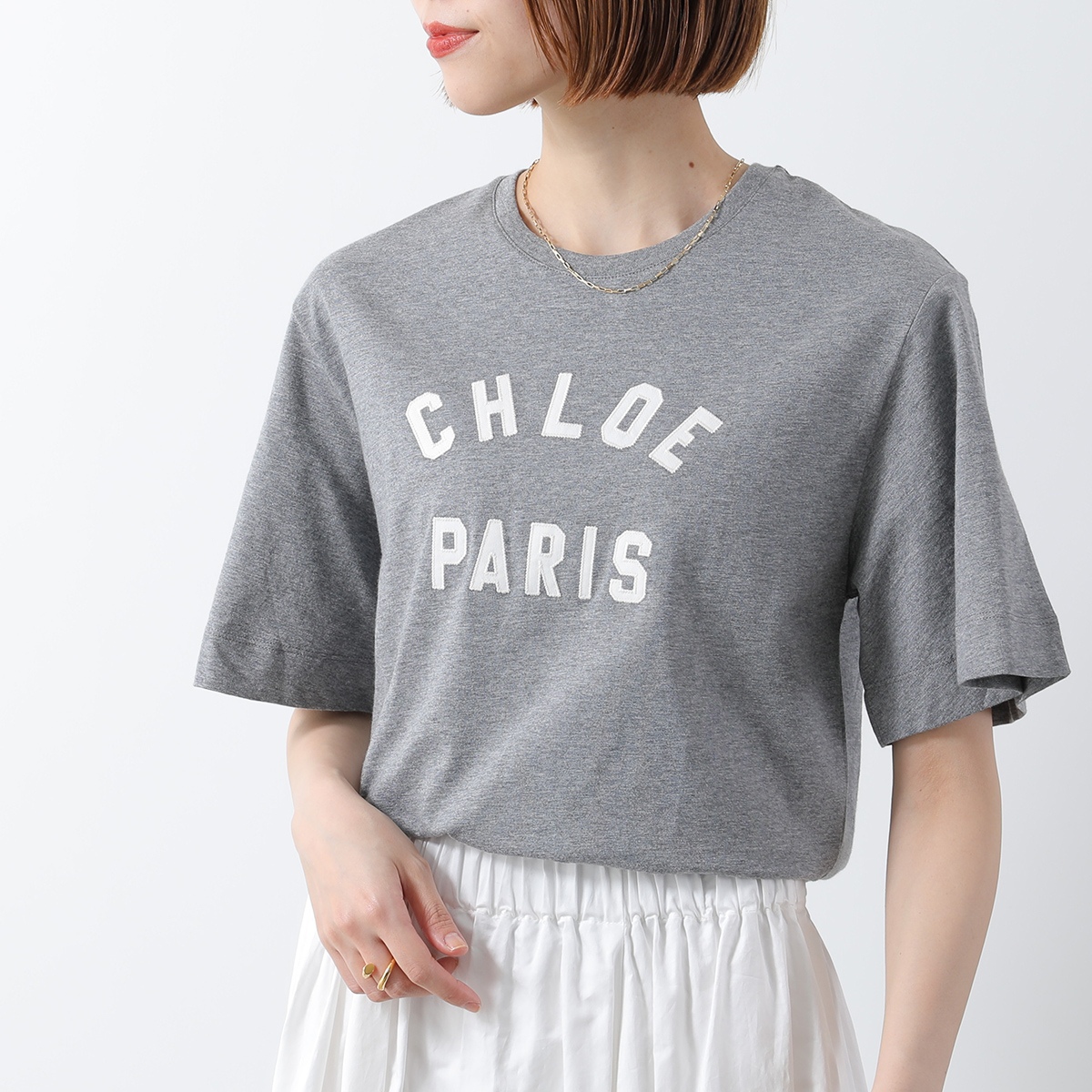 Chloe Kids クロエ キッズ 半袖 Tシャツ C20654 レディース ガールズ ロゴT コットン クルーネック カットソー A46/HEATHER-GREYの画像