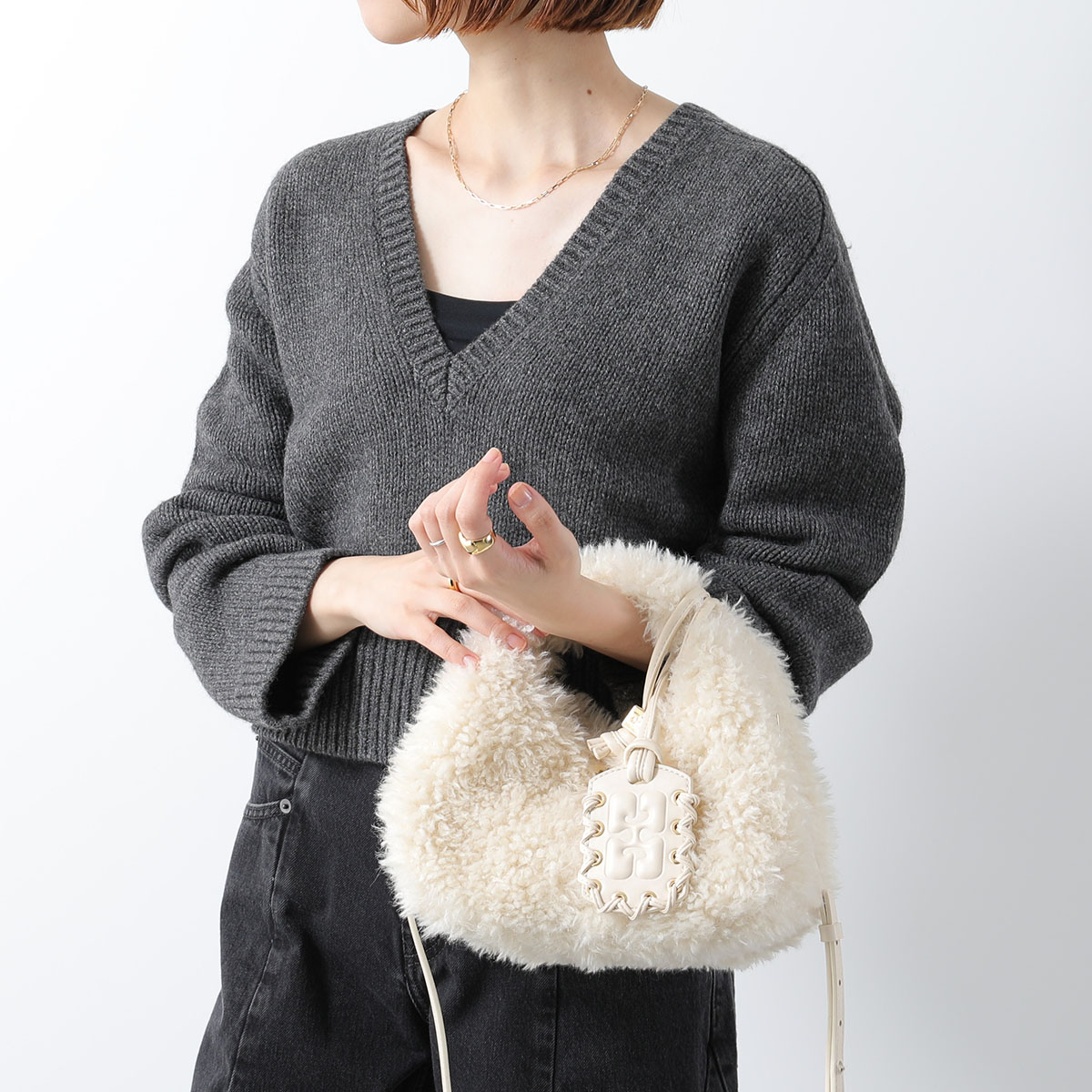 GANNI（ガニー） ハンドバッグ Hobo Mini Fur A6979 5894 レディース 