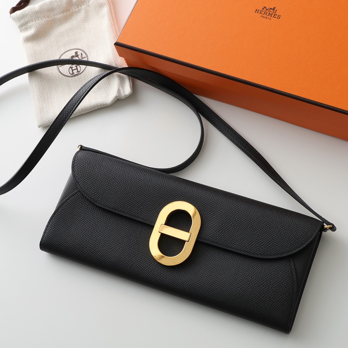HERMES エルメス ショルダーウォレット マイヨントゥーゴー MAILLON TO GO エプソン H084021 レディース Chaine d'Ancre K刻印 GD金具 鞄 NOIRの画像